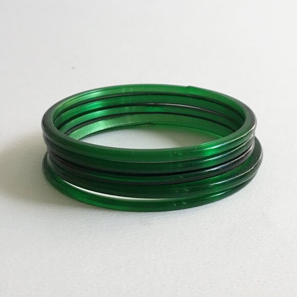 Two Tone Green Art Glass Child's Bangles Set of 5 - Picture 2 of 6